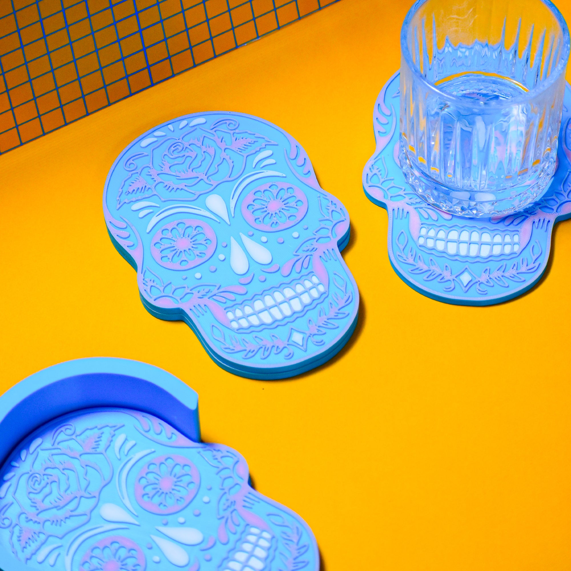 Sugar Skull Coaster Set with Holder