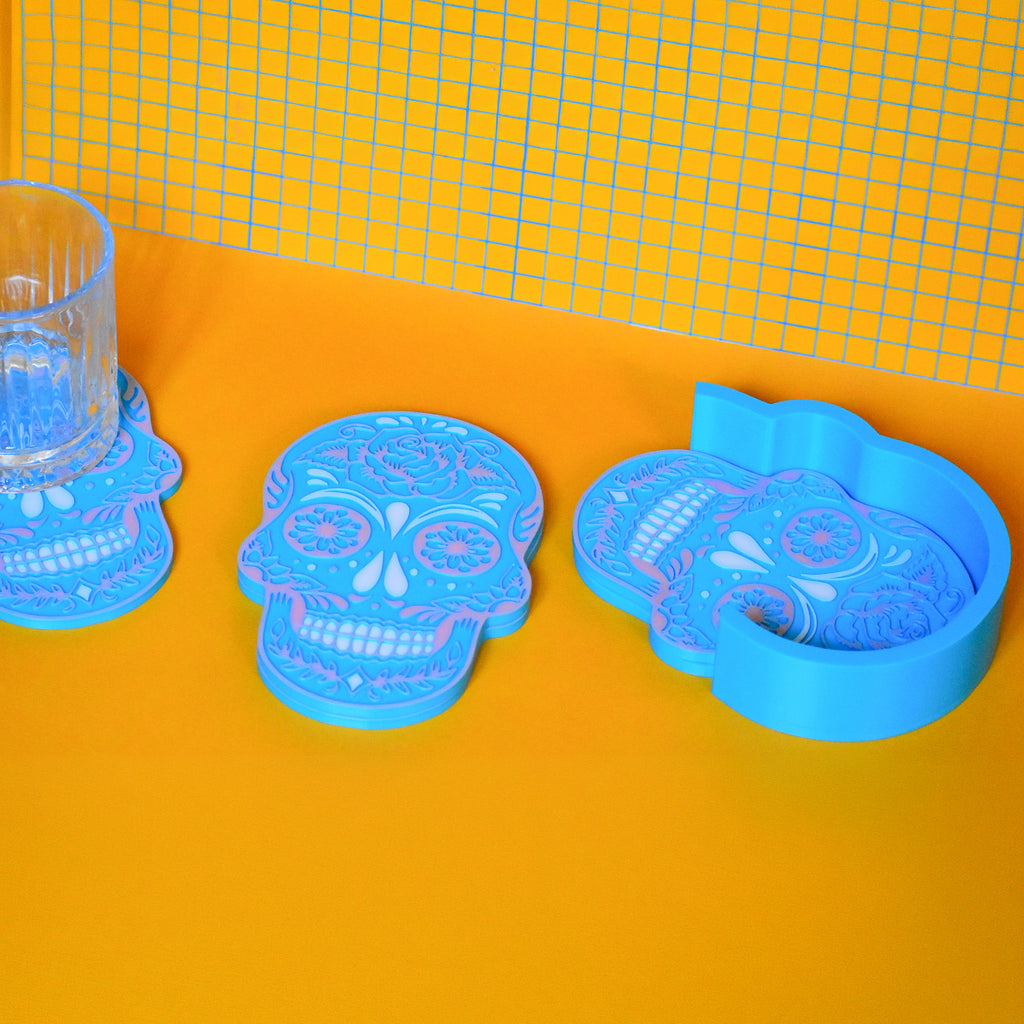 Sugar Skull Coaster Set with Holder
